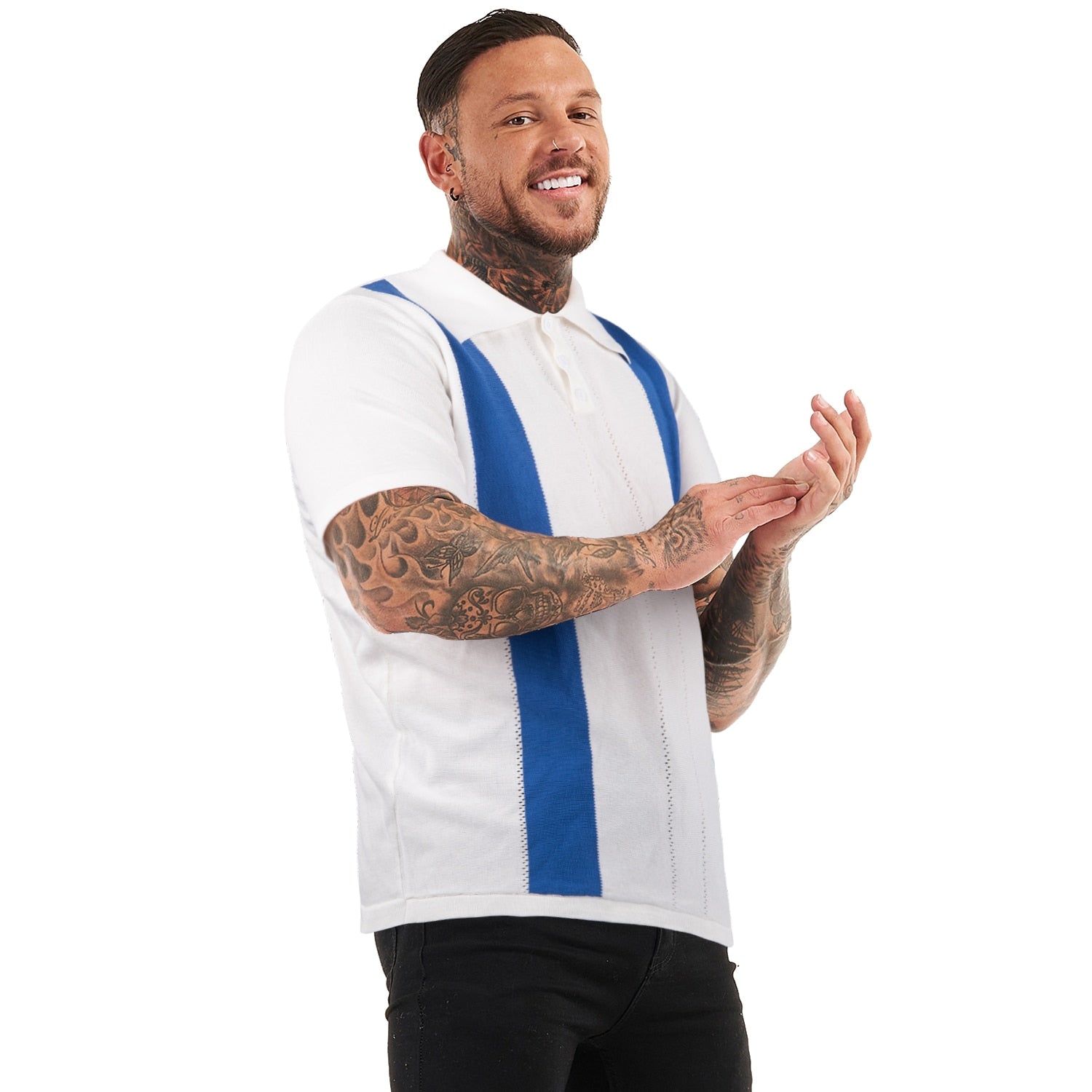 PREMIUM SHORT SLEEVE SLIM FIT POLO - WHITE/BLUE